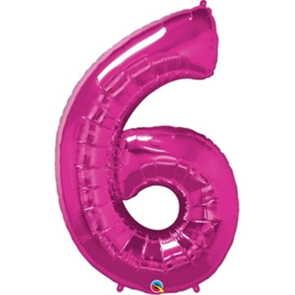 Anagram 42 in. Number 6 Magenta Shape Air Fill Foil Balloon 87838